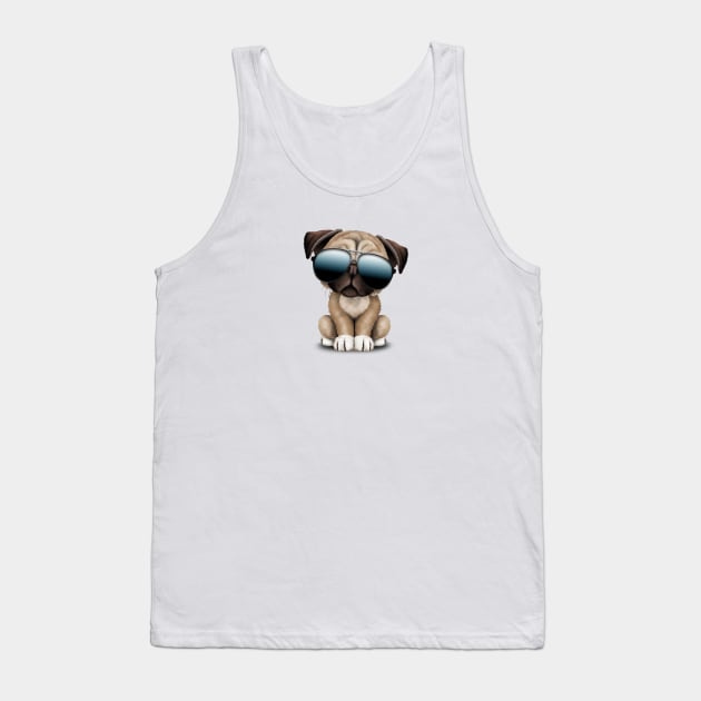 Cute Pug Puppy Dog Wearing Sunglasses Tank Top by jeffbartels